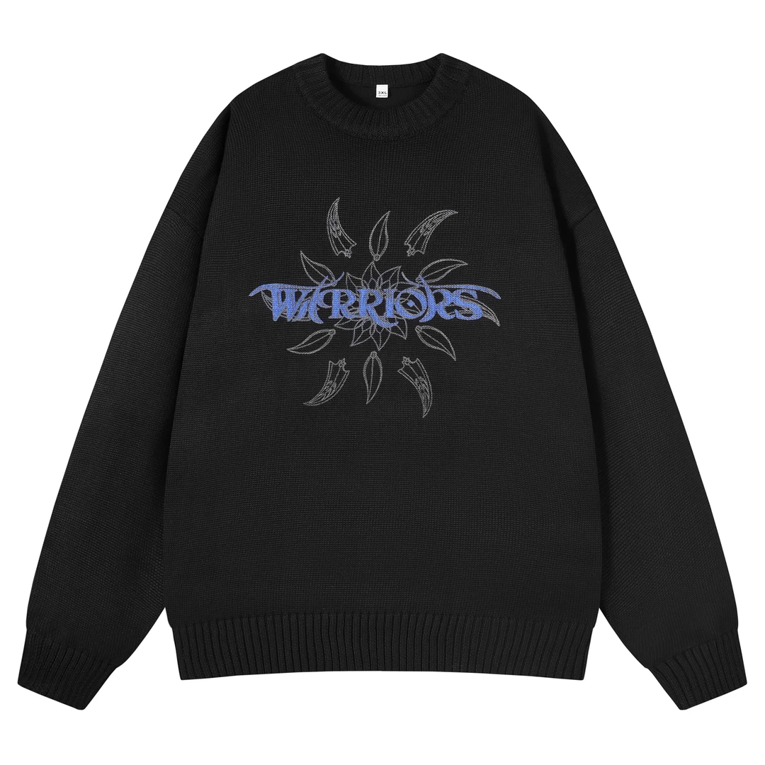 DL3AWJH8001 打底花卉字母提花宽松休闲圆领落肩加厚套头毛衣