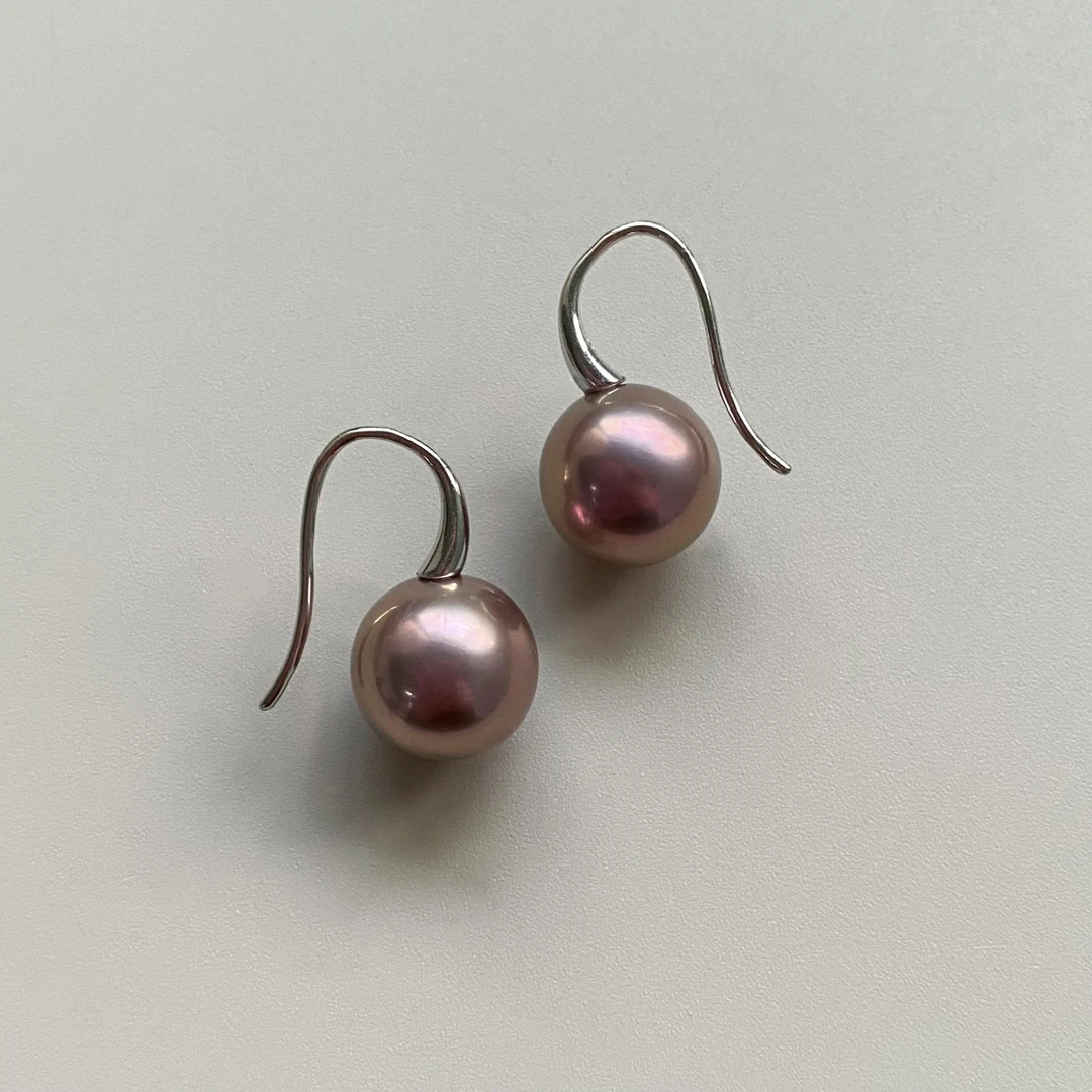 珍氏珠宝天然淡水珍珠耳钉女S925银正圆紫色高跟鞋耳钩耳饰（澜蔓）