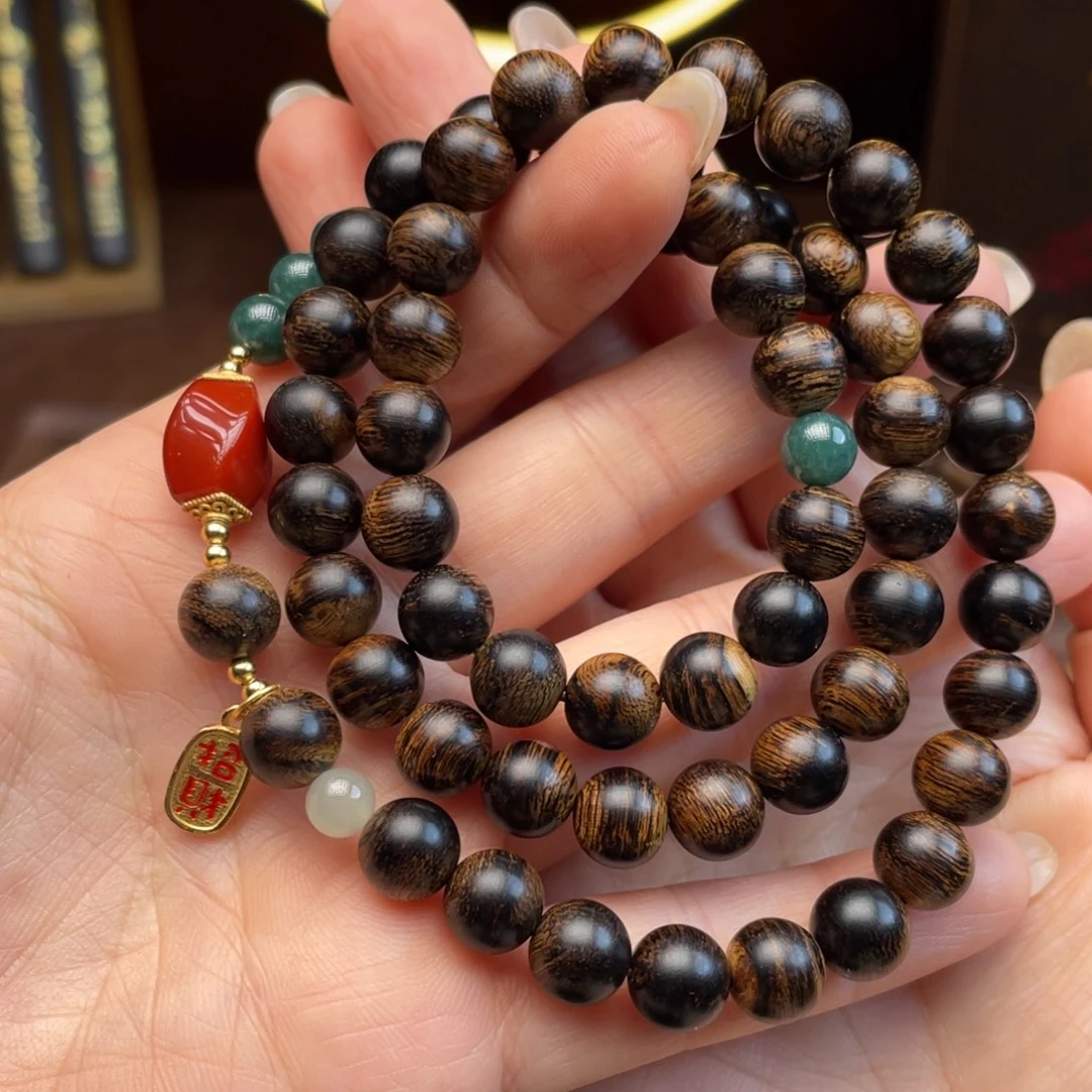 沉香手串越南芽庄白棋楠虎斑瘤疤0.8三圈