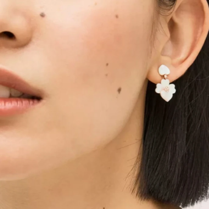 铜合金合成锆石耳饰 《货号8853》弧面桃心吊坠耳环