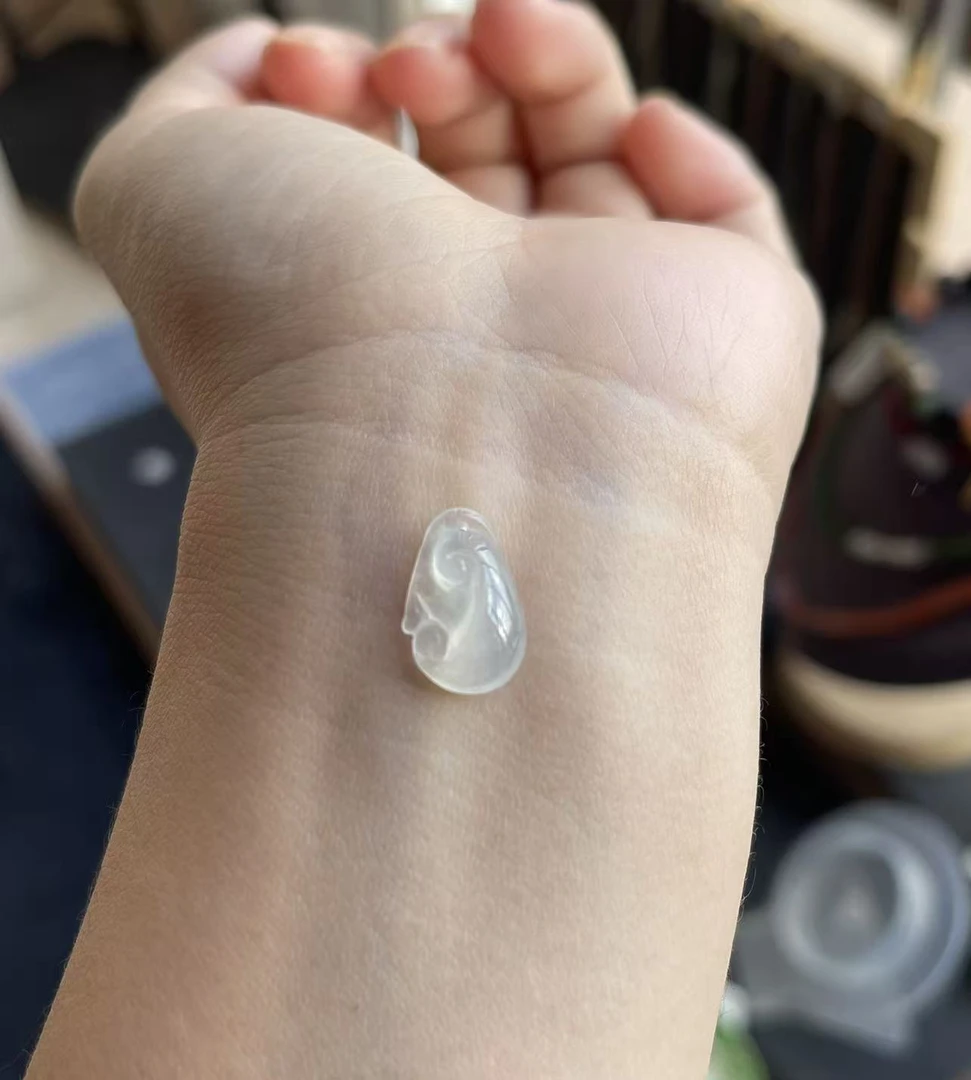 天然A货冰种翡翠如意小吊坠裸石14.5*9.3*4.2