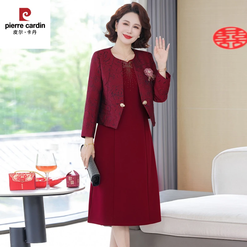 皮尔卡丹妈妈婚宴装春秋装两件套喜婆婆婚宴礼服2025新款中老年女
