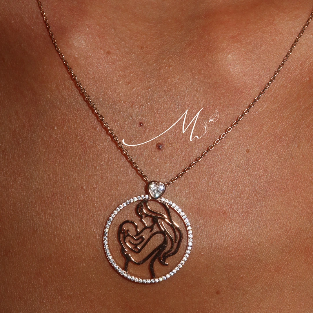 铜锆石项链 MAYILI 母爱守护镀K金铜项链