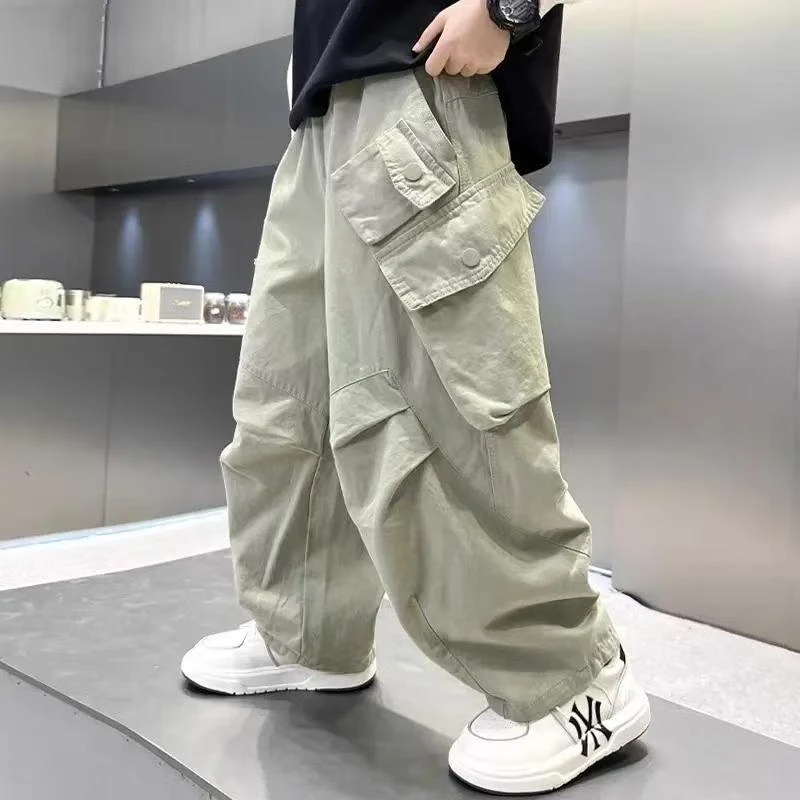 男童夏季纯棉2025新款长裤中大儿童工装休闲裤男孩帅气时髦潮酷