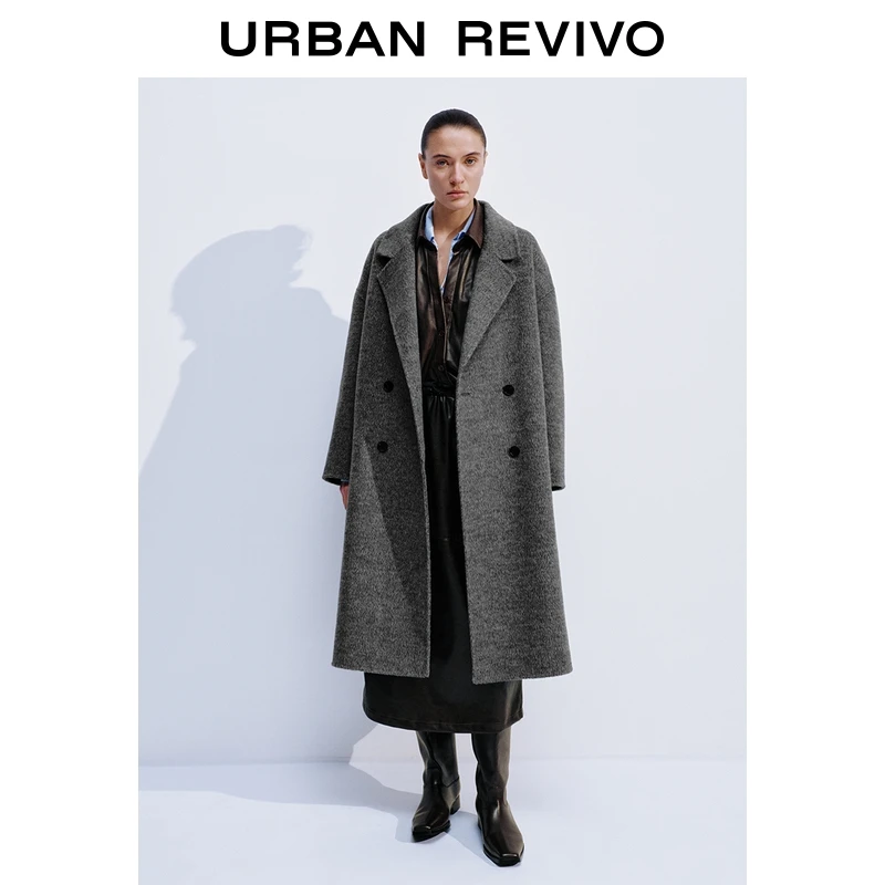 UR2025冬季新款女装高智感格雷系双排扣大衣外套UWM150069
