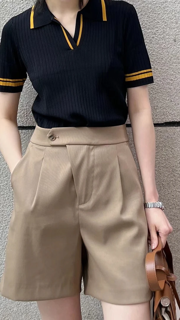 高腰夏季五分裤无弹短裤宽松女装简约温婉风