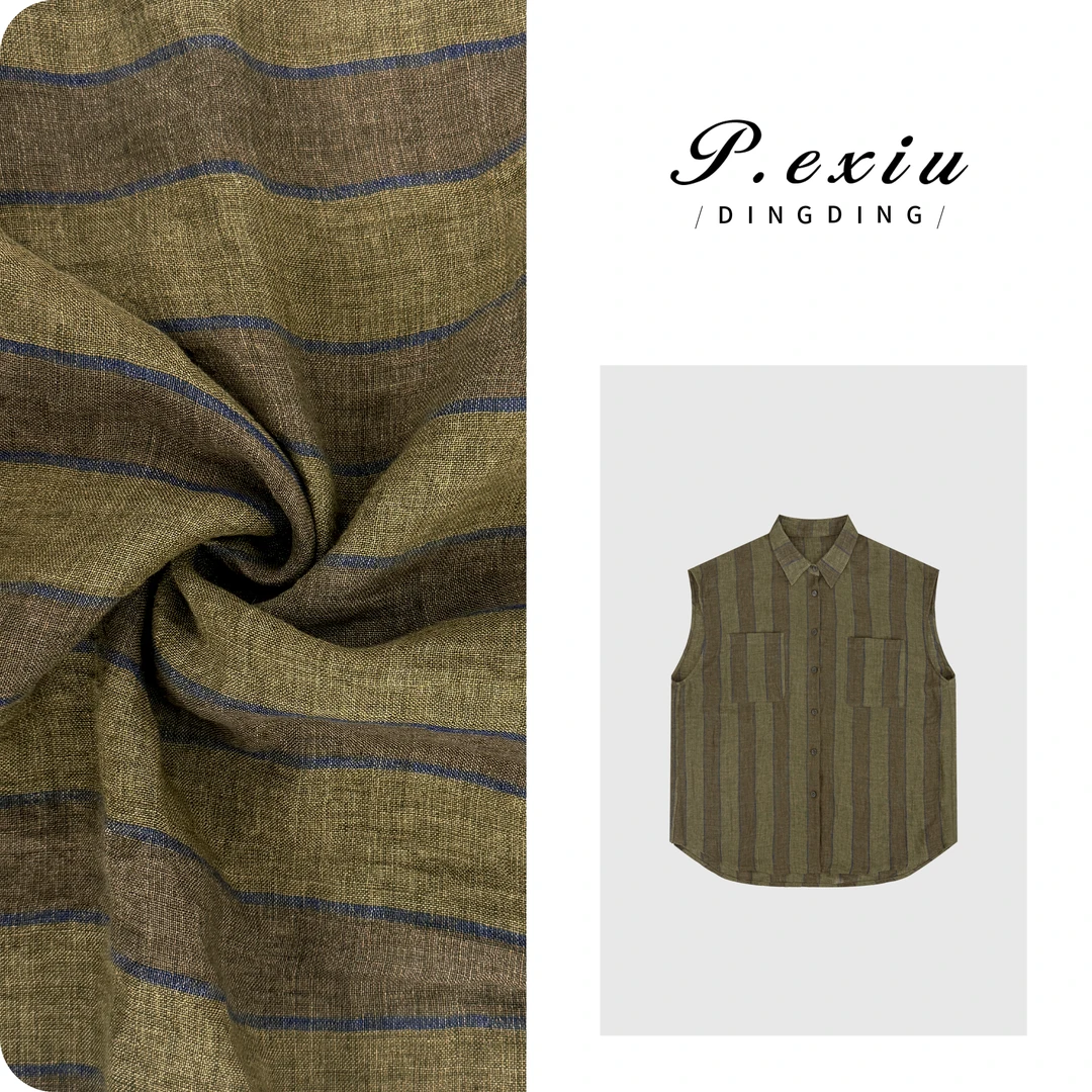 PanYiXiu/潘依绣【维纳斯】100%亚麻色织条纹无袖马甲衬衣W-63158