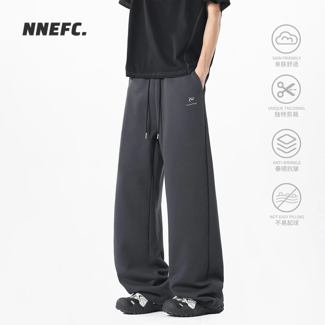 NNEFC美式重磅弯刀卫裤男女新款夏季纯棉灰色宽松运动阔腿休闲裤