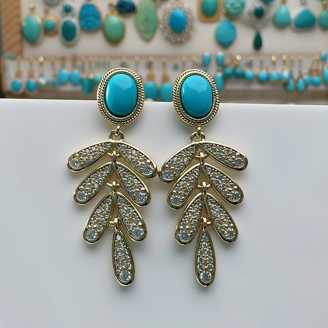 绿松石未镶嵌耳饰