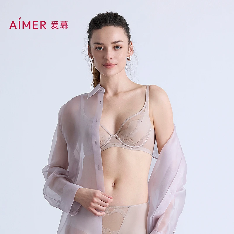 AIMER/爱慕月岩3/4薄模杯大胸显小透气无痕洞洞文胸AM11B561