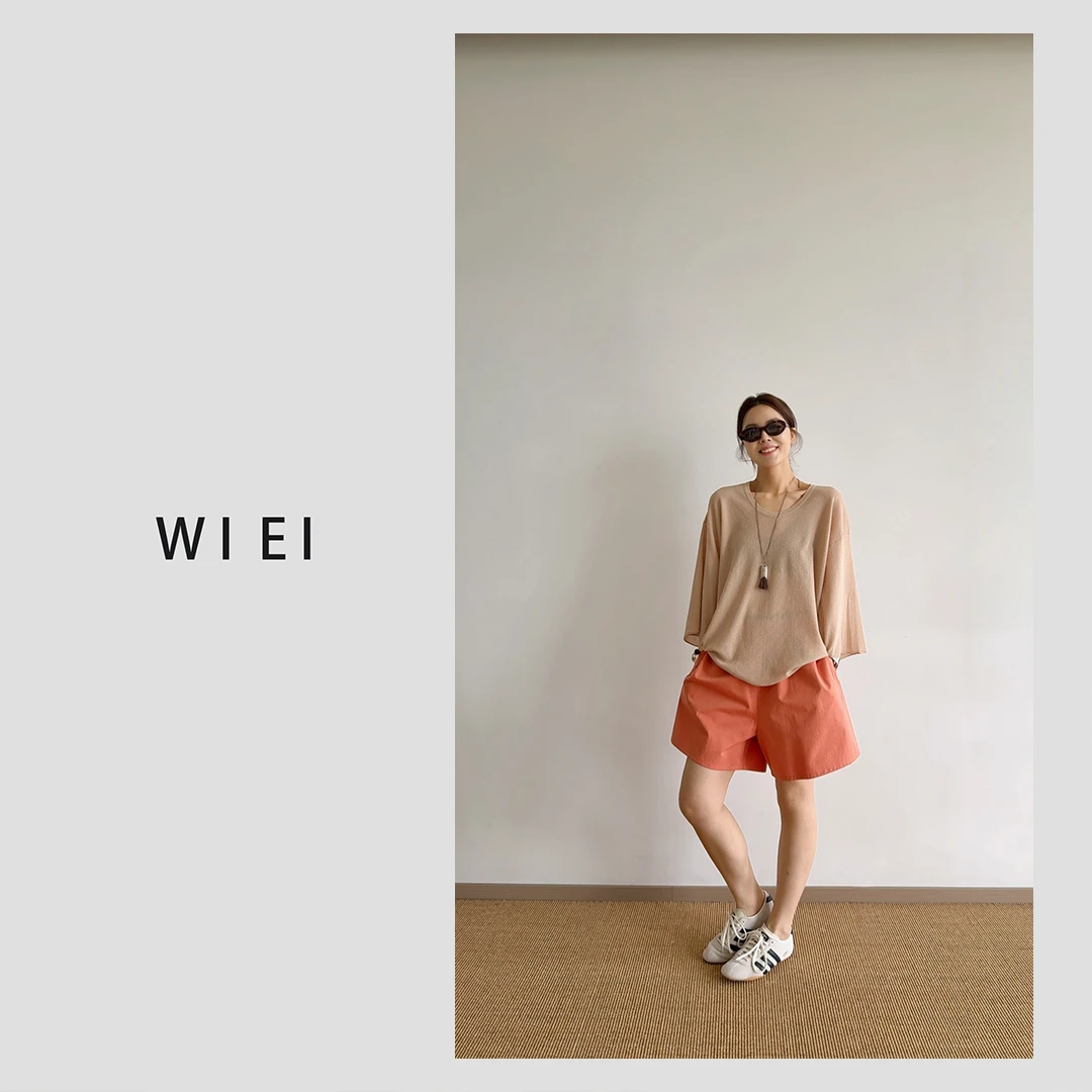 《WI EI》休闲版型 荃棉 松紧腰简约宽松舒适佰搭短裤 24053