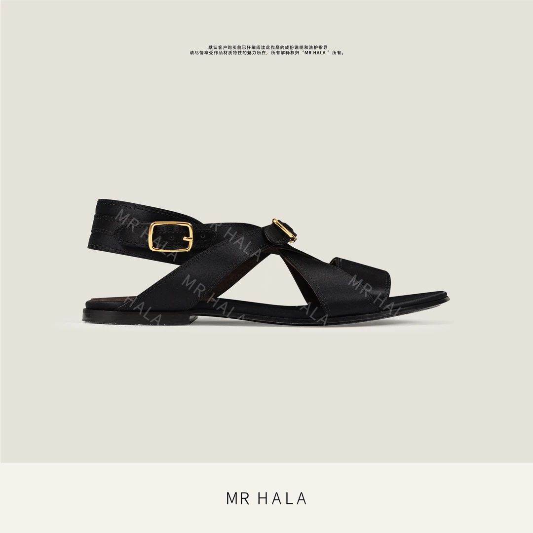 MRHALA 雪隼手工制真丝锦缎交织金扣真皮底休闲鞋女 LX40563