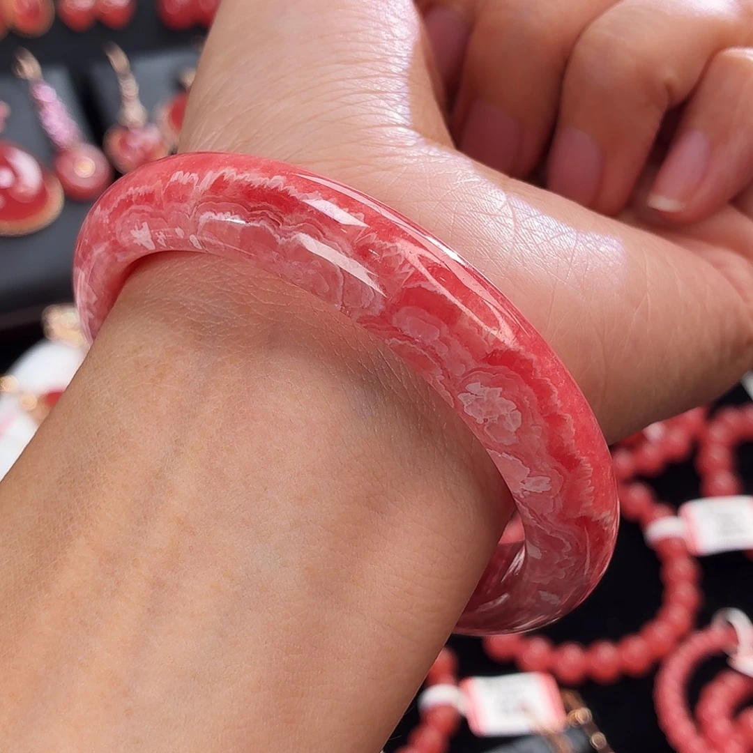 菱锰矿（红纹石）未镶嵌手镯玫瑰纹