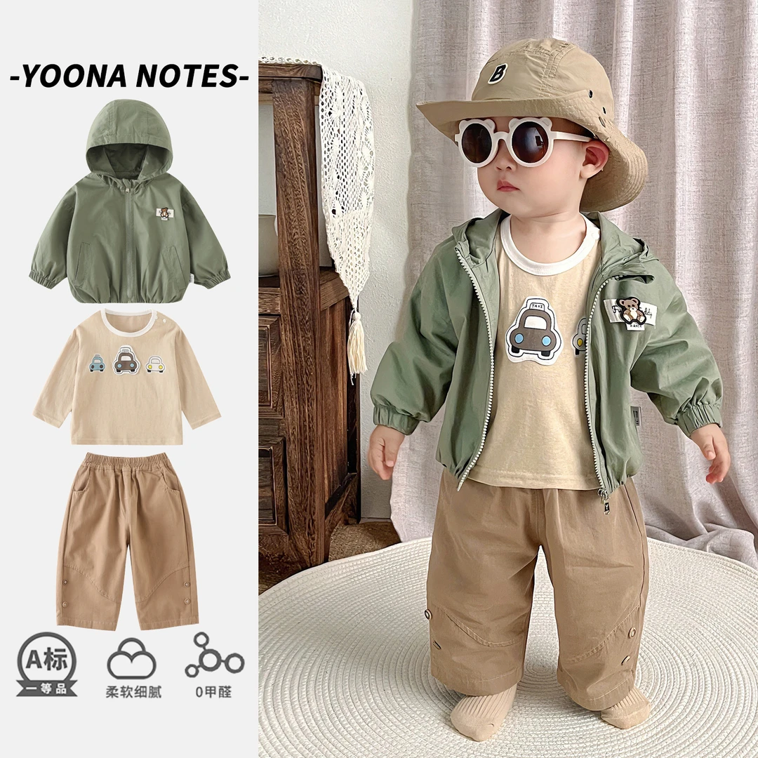 男宝宝衣服秋装套装新款长袖可爱婴幼儿春秋季外出服三件套卡通