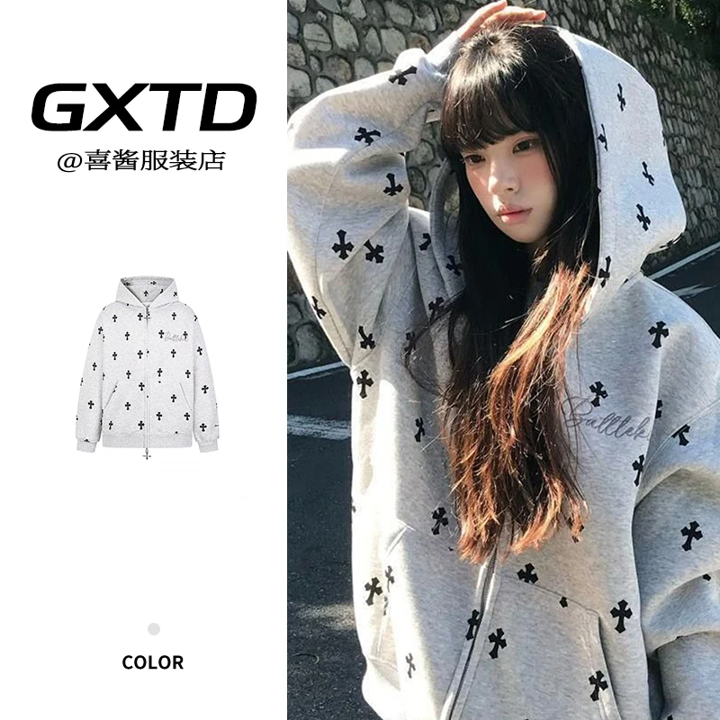 休闲美式百搭拉链秋冬连帽开衫外套秋季新款宽松2025女卫衣上衣