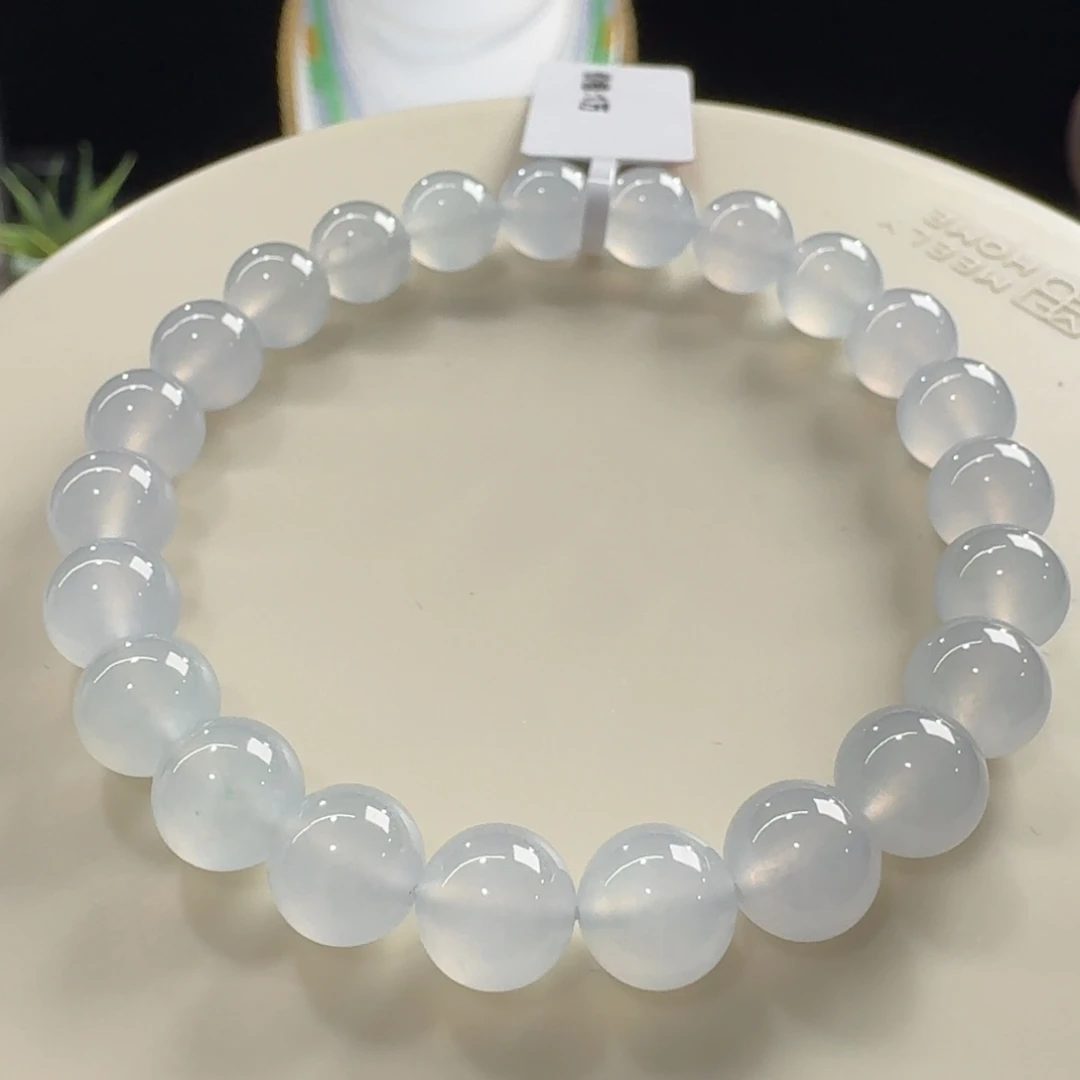 翡翠未镶嵌手链淡蓝底冰胶感十足单圈卡8mm
