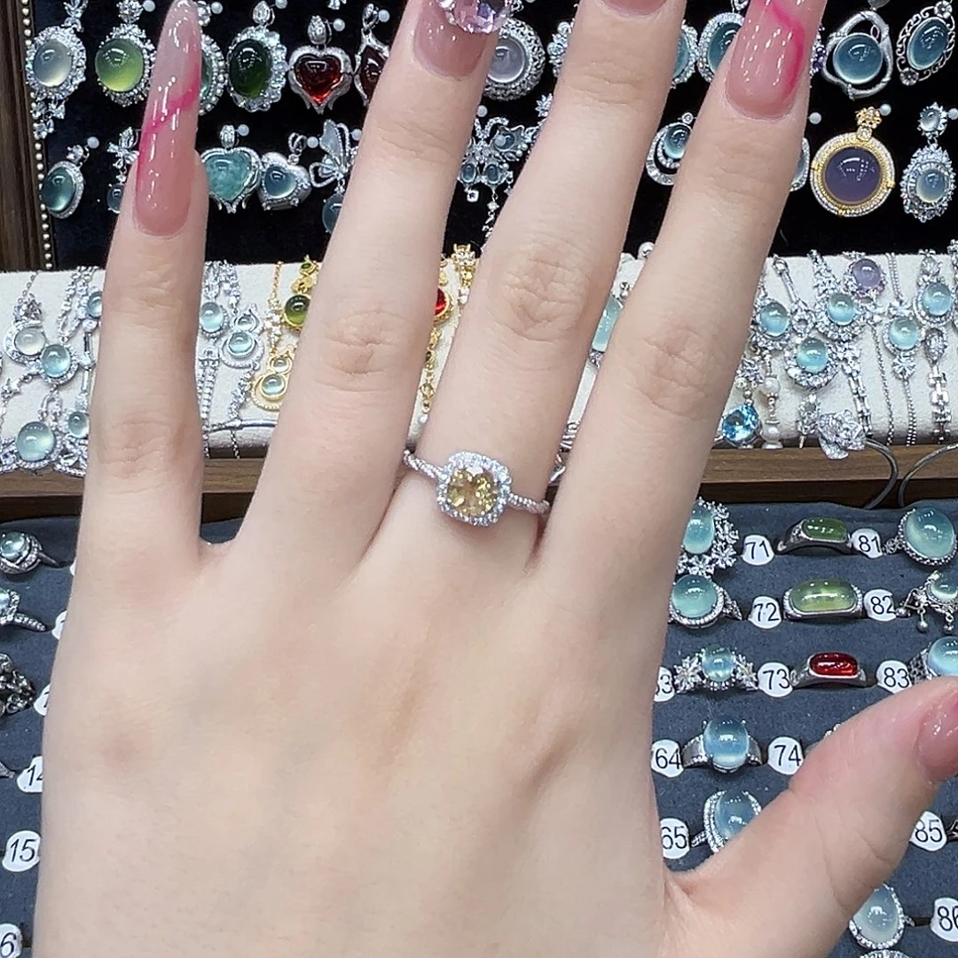 戒指黄晶银S925镶嵌