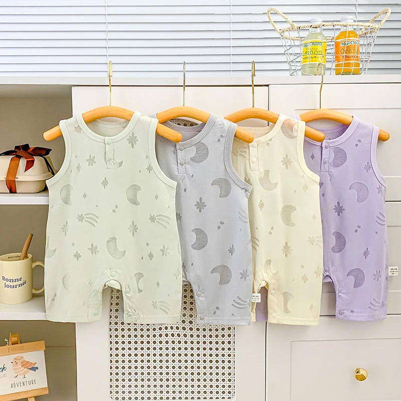烧花婴幼儿连身衣星空镂空宝宝哈衣背心无袖连体无骨