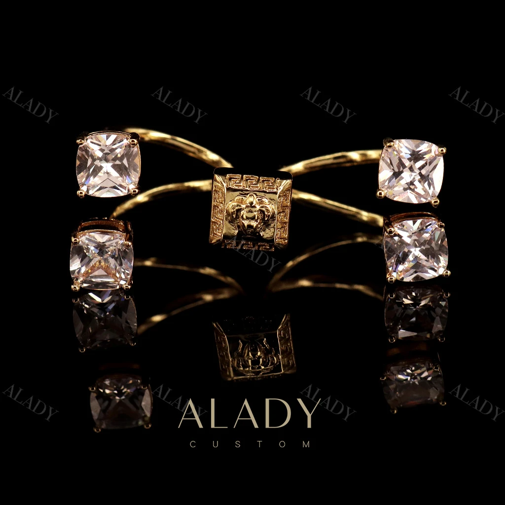 合金合成锆石戒指 超酷造型设计款连指戒指