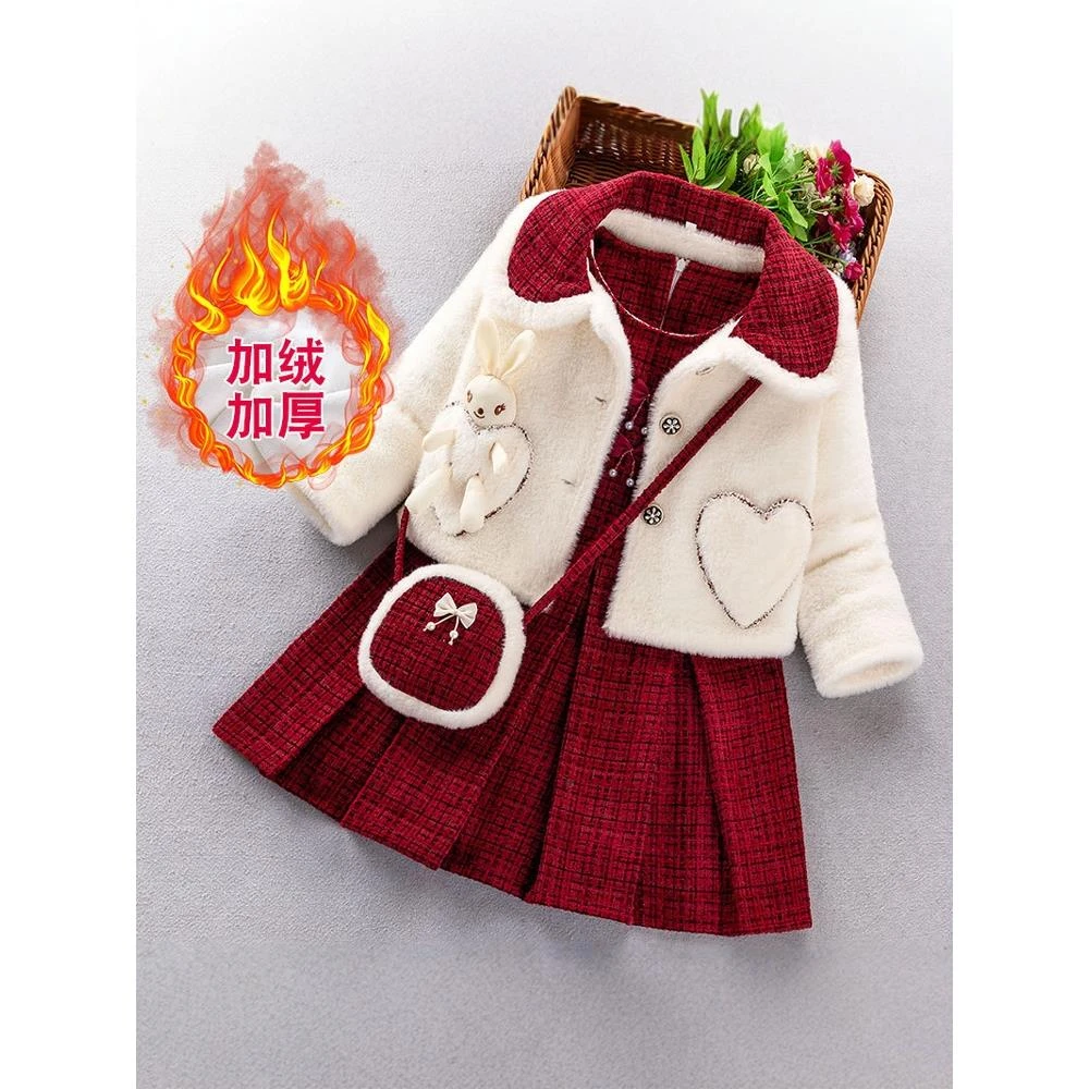 奥莱正品儿童套装女加绒厚秋冬装女童两件套小香风中大童拜年服洋