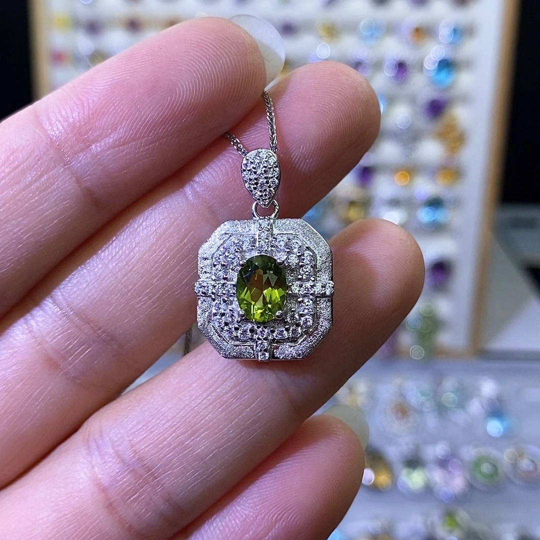 吊坠(不含链)银S925镶嵌橄榄石不含证书