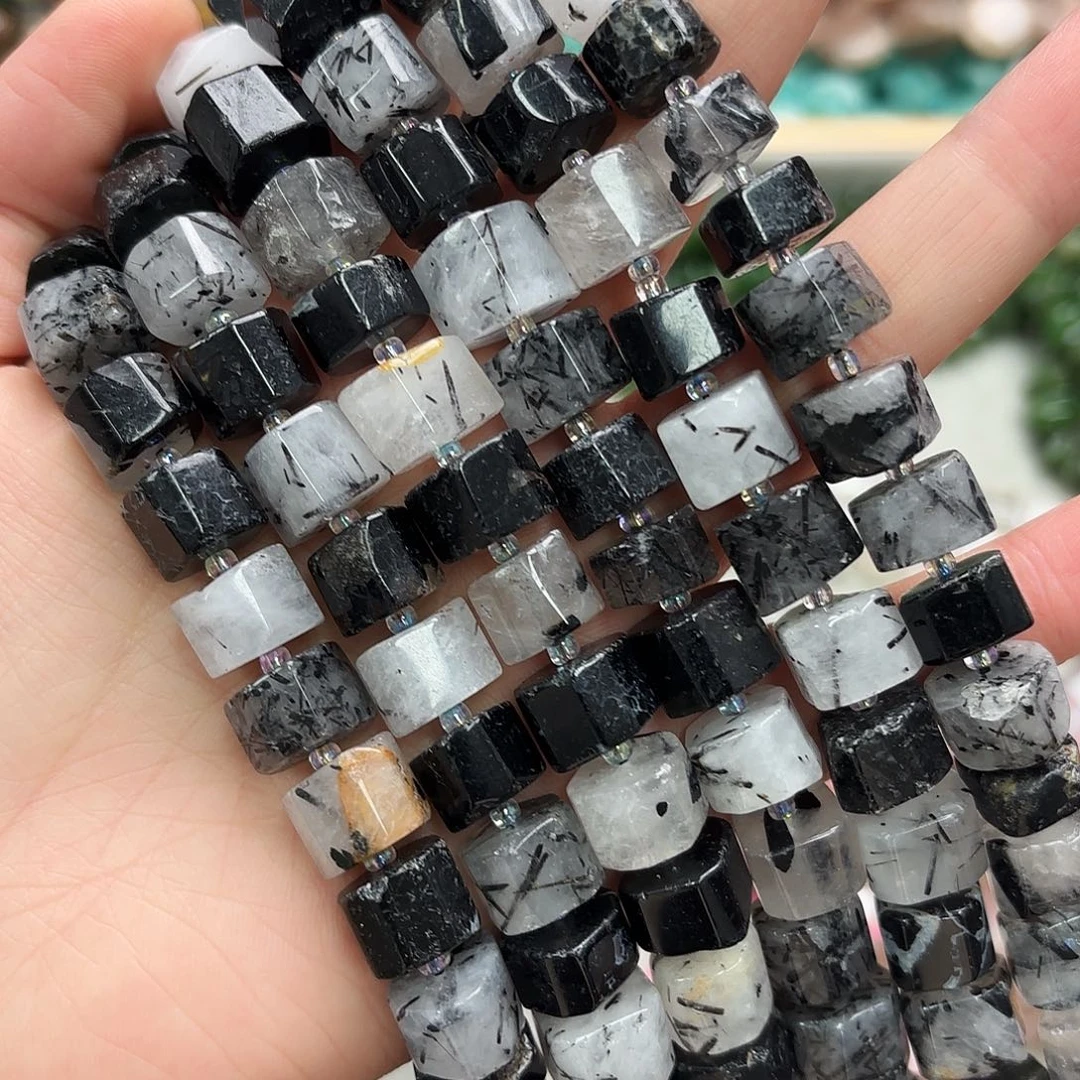 玛瑙/玉髓未镶嵌珠宝半成品卡12黑发晶剁珠一条