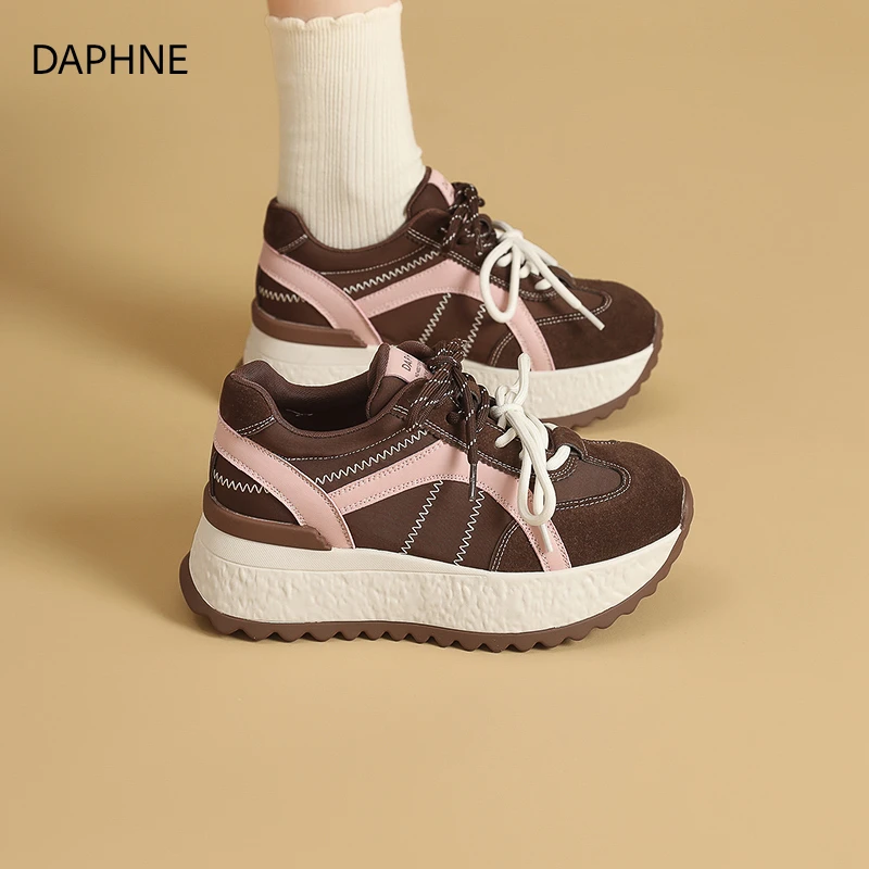 Daphne/达芙妮德训鞋防水台步鞋时尚休闲鞋秋季ins女鞋圆头阿甘鞋