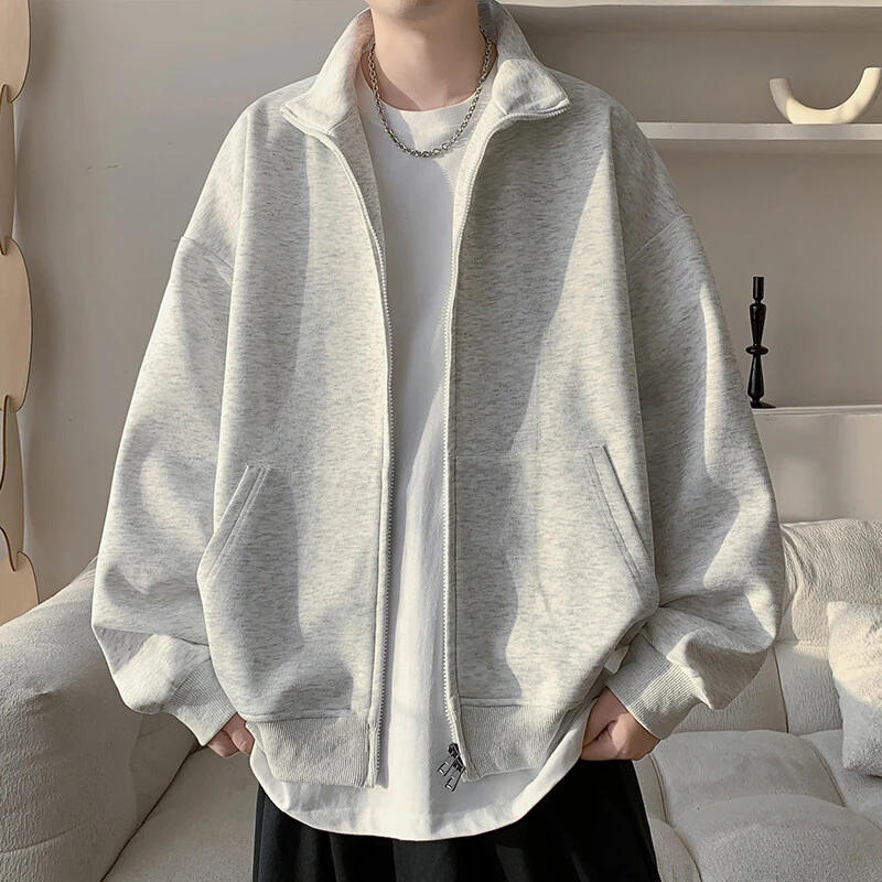 设计感纯色立领外套男2025春季新款潮牌美式百搭宽松大码休闲卫衣