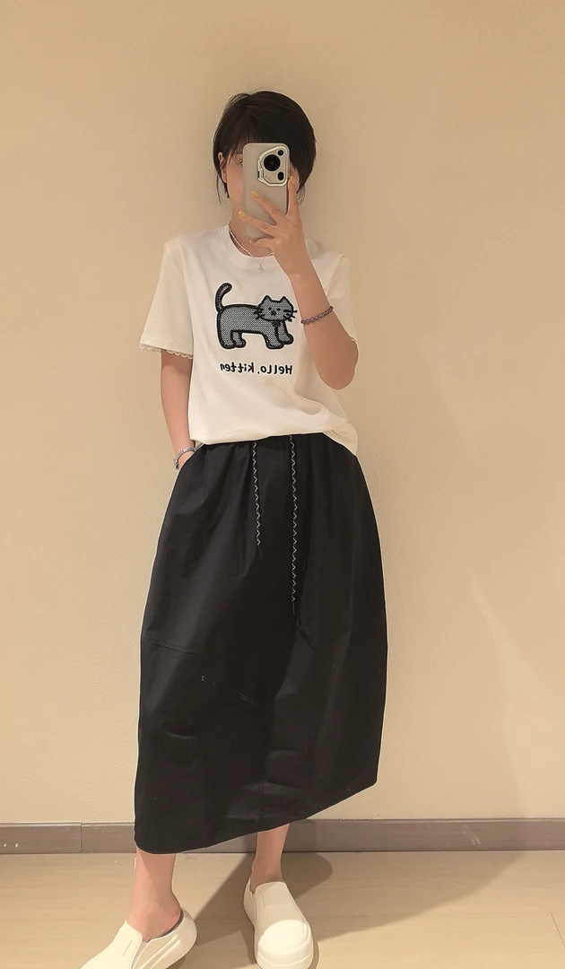 【MY SHAN】重工刺绣猫咪夏季新款设计感洋气百搭减龄短袖T恤863