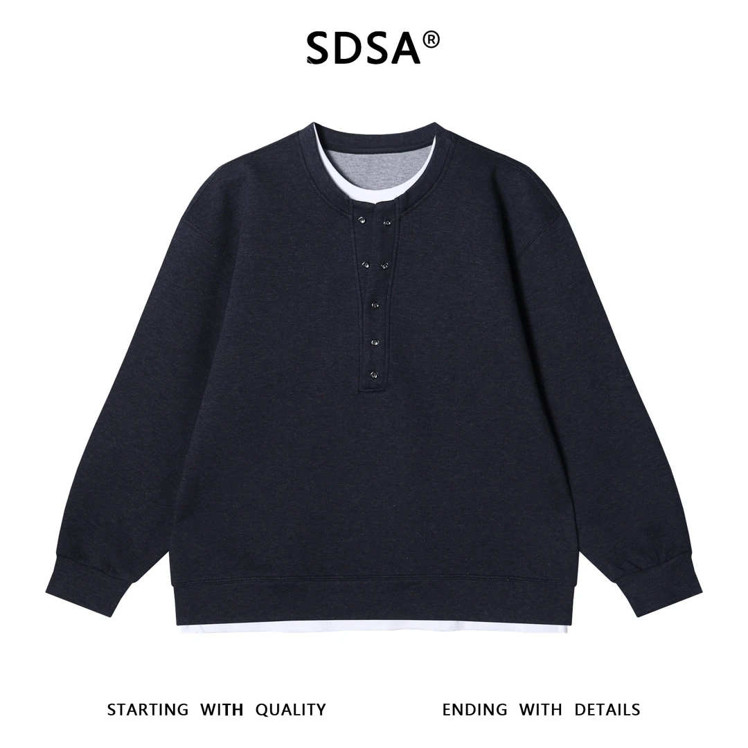 SDSA男士秋冬新款痞帅男装简约撞色半纽扣圆领卫衣百搭潮牌上衣