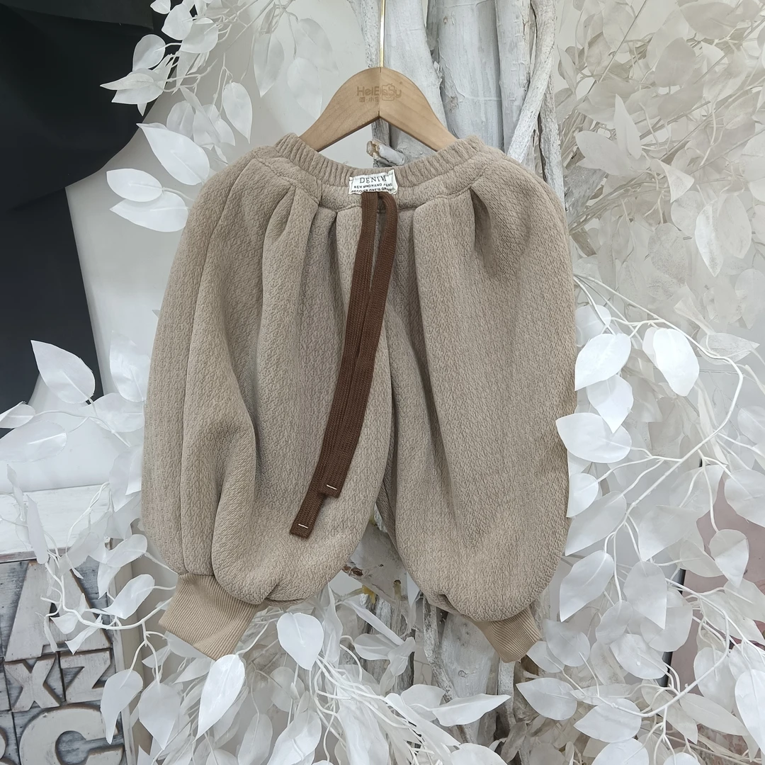 F072米灰色羊驼绒灯笼裤