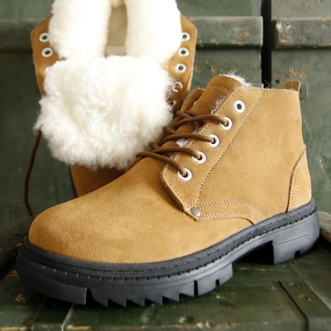 冬季翻毛皮鞋劳保鞋工作鞋男橡胶底牛皮膛底电焊工鞋工地户外工装
