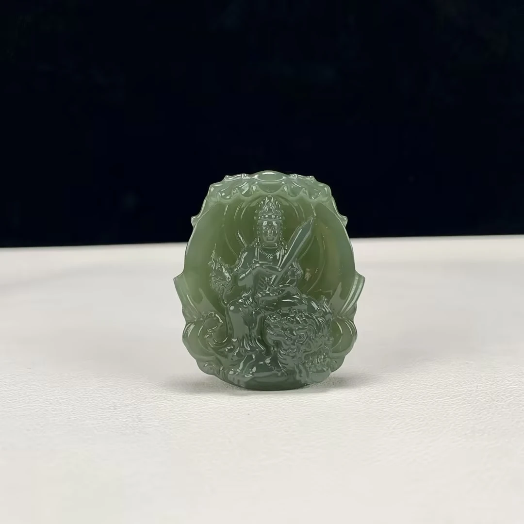 【豫人豫品】和田玉吊坠冰翠绿文殊H492