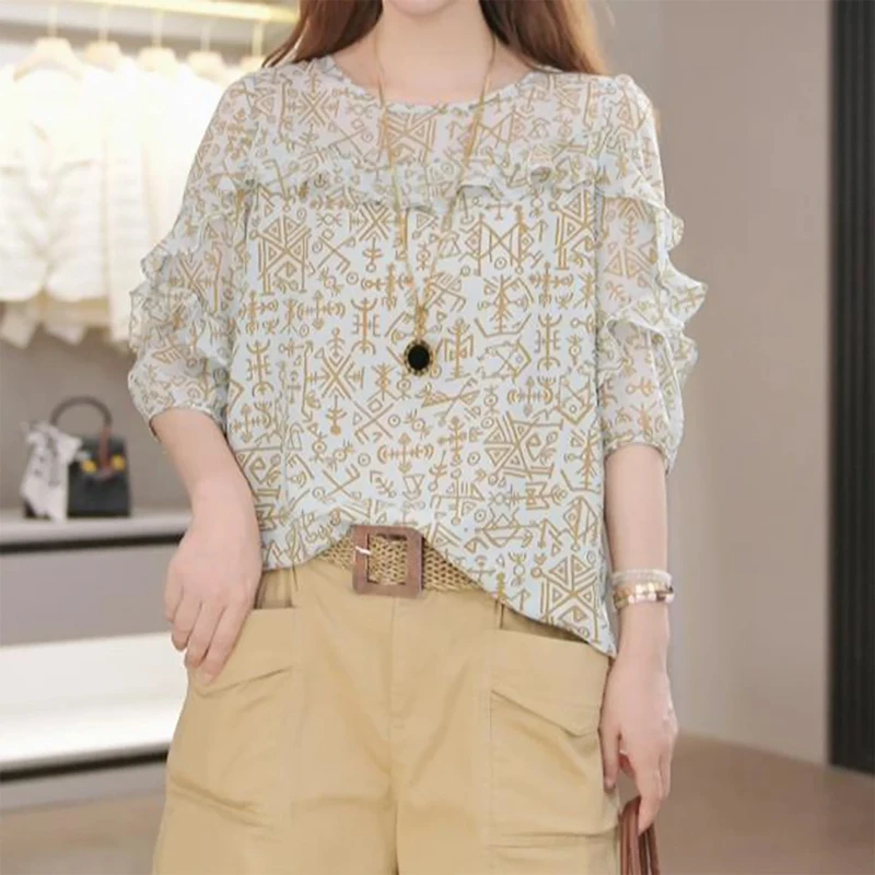 网红洋气炸街雪纺衫女士爆款2025夏季新款温婉大方衣服百搭老钱风