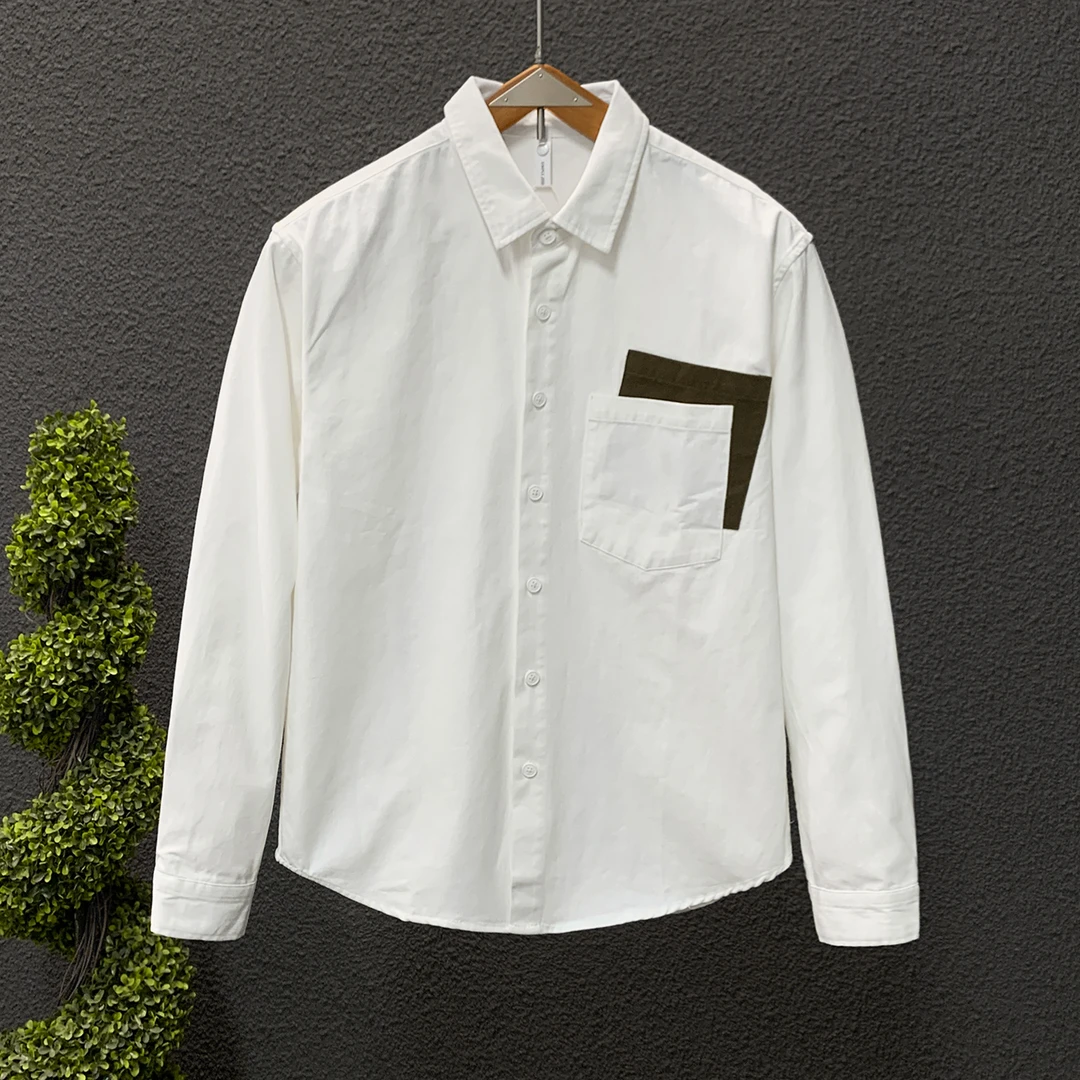 夏季轻薄百搭男士衬衫秋夏时尚撞色拼接设计感纯棉休闲外穿衬衣男