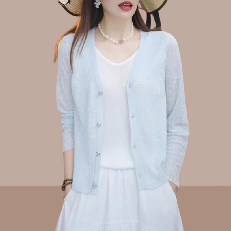 百搭小衫上衣女装法式薄透气时尚开衫2026年夏季新款舒适轻针织衫