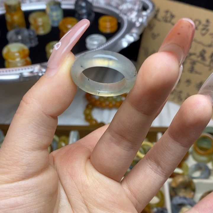 蛇纹石玉合金戒指7-18.8