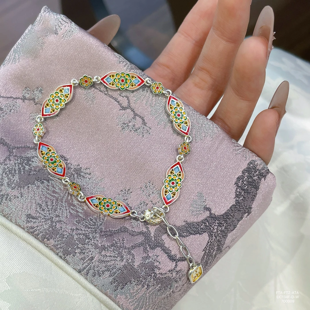 足银手链 流彩雅韵美开乐珐琅彩送女友送老婆节日礼物足银999手链