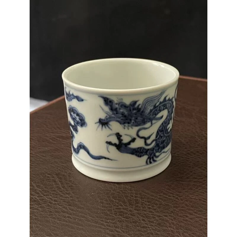景德镇釉下彩青花手绘陶瓷茶具杯子龙纹竹节直筒杯