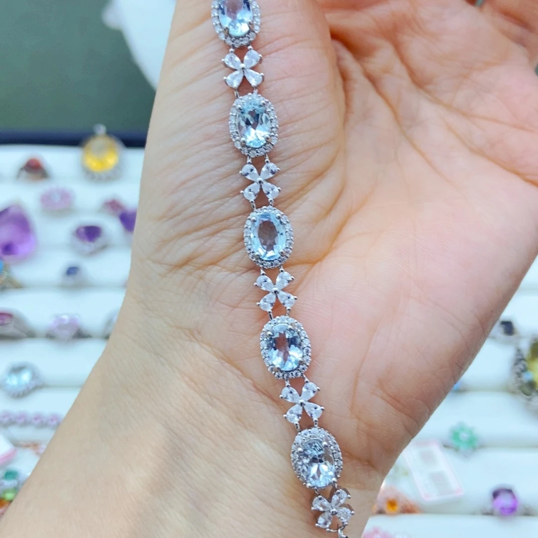 银S925镶嵌手链海蓝宝石