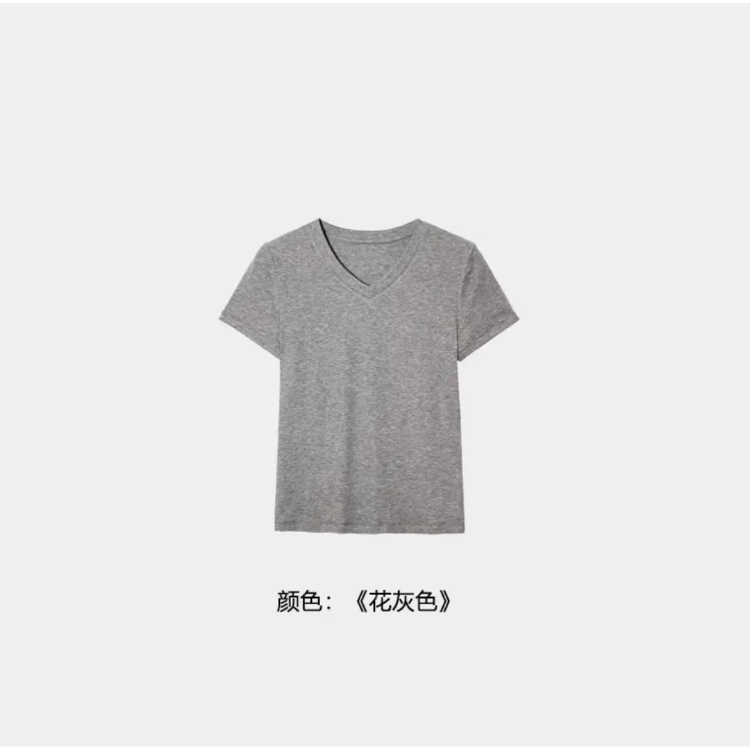 【莫奈的灰】面膜T莱赛尔天丝透气T恤女款常规V领薄款潮流82511