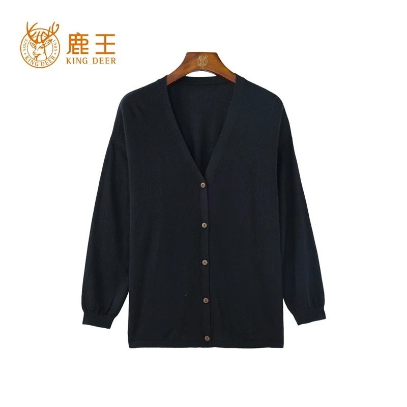 【精纺】鹿王25春新款女V领100山羊绒休闲宽松针织开衫 NSC809