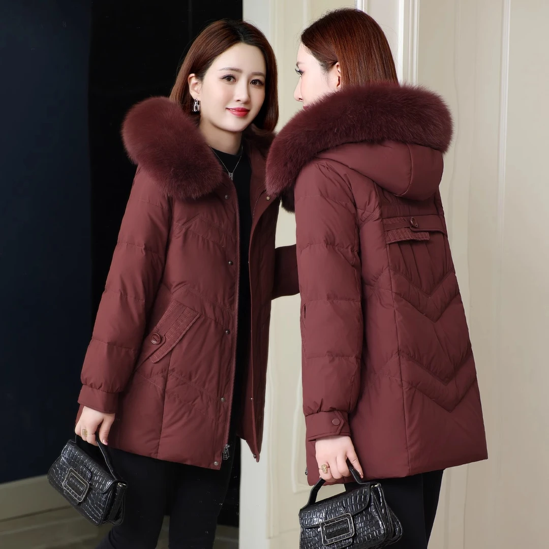 羽绒服女中长款2025新款中老年妈妈冬装品牌正品高端毛领保暖外套