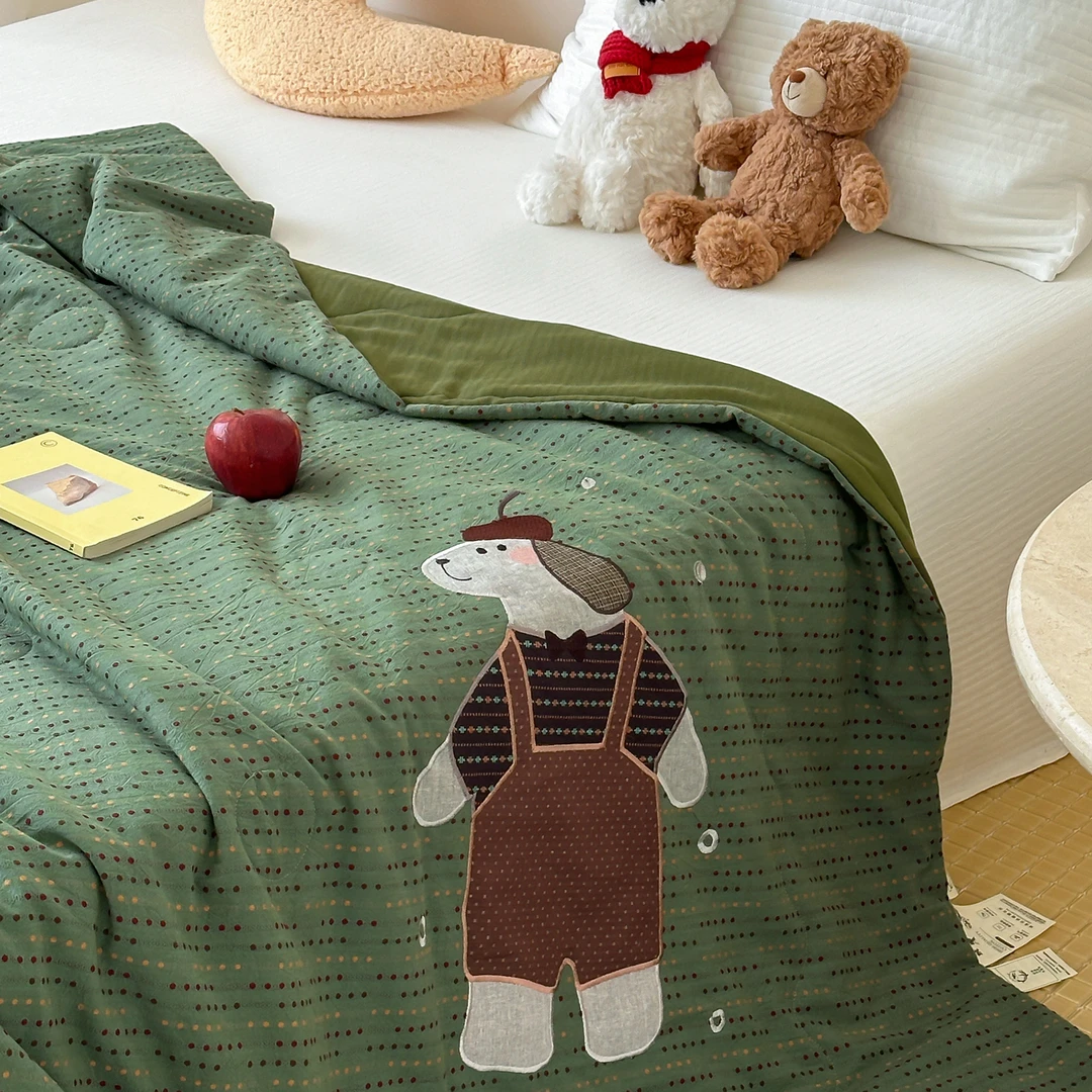 水星高端系列家纺ins风卡通全棉色织提花夏凉被单人学生宿舍夏被