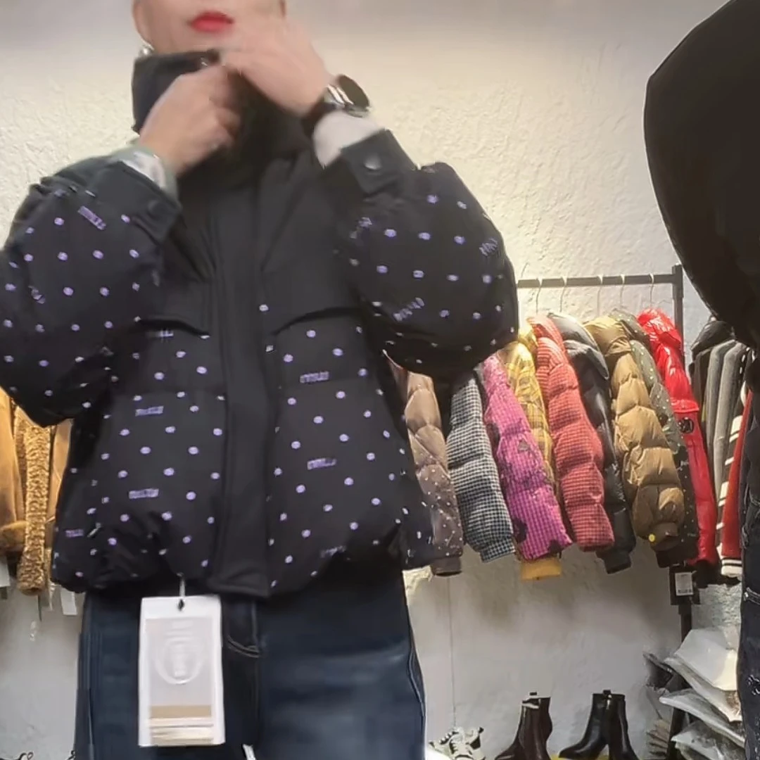 254142羽绒服加厚加绒波点白鸭绒外套