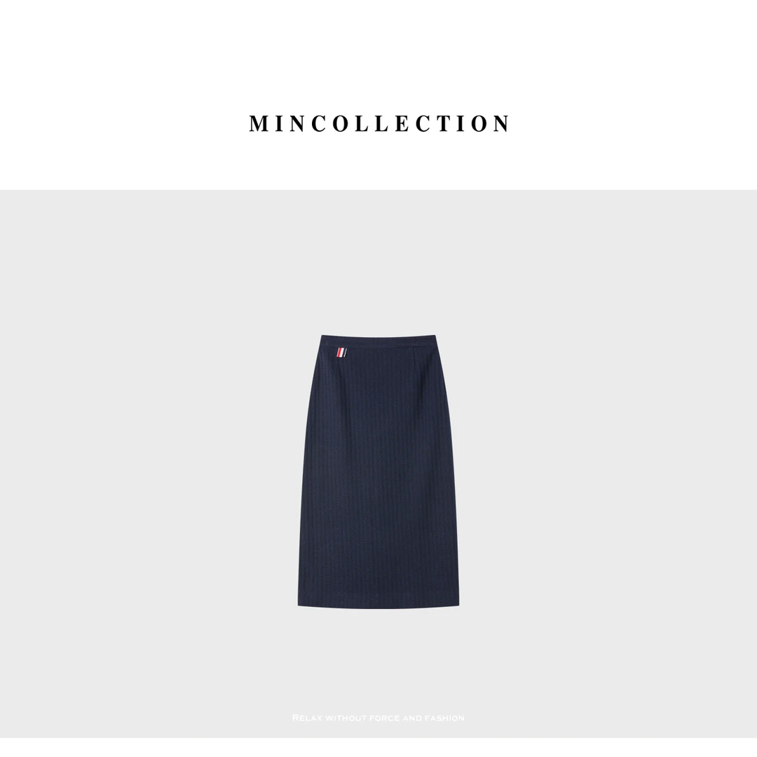 格印半裙/定纺定染精梳棉格子肌理后开叉半身裙