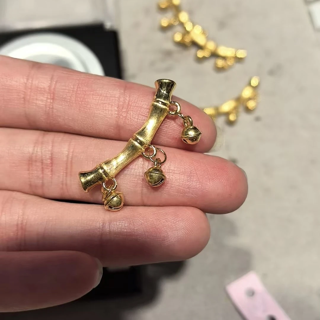 【小琪金选】 足金999 竹节铃铛弯管