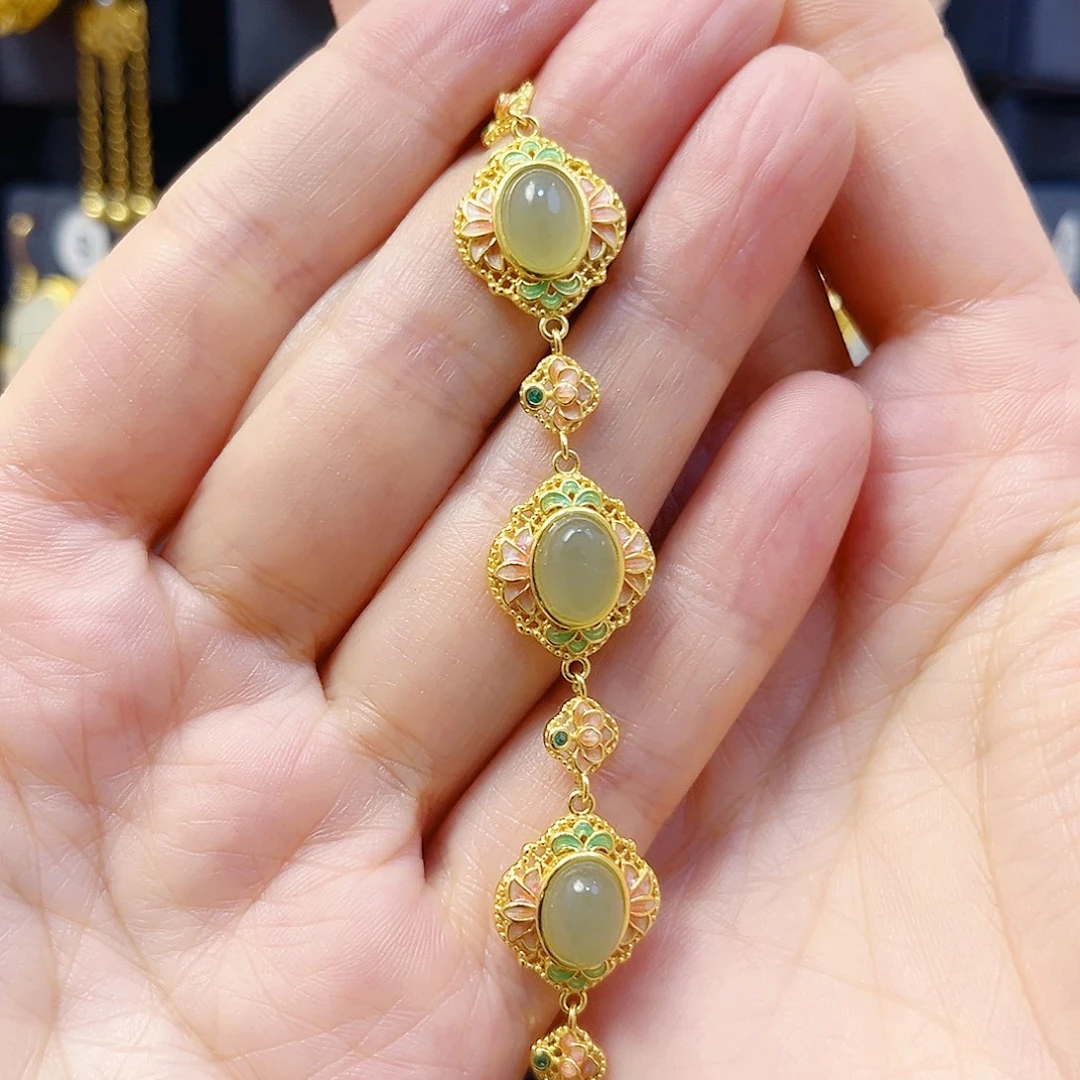 和田玉银S925镀金镶嵌手链