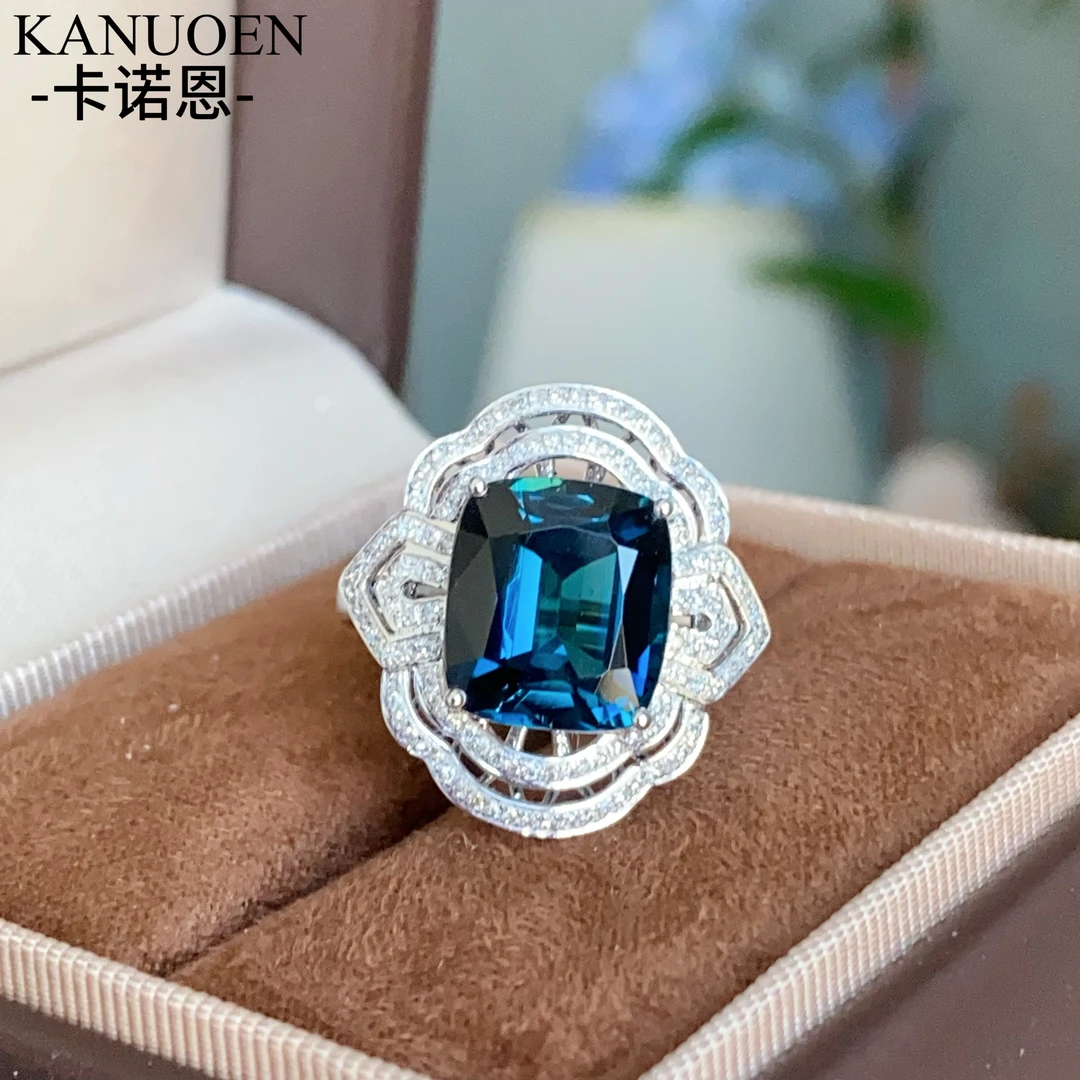 卡诺恩珠宝18k金镶嵌天然碧玺戒指蓝色稀有色精切割布契拉缇