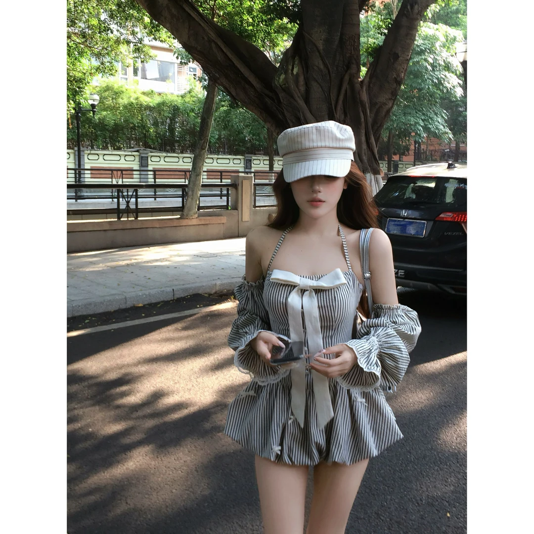 瑞茜·威瑟斯 高智女神 夏季纯欲风小众宽松显瘦挂脖连衣裙 R7055V